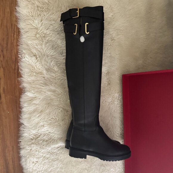 VALENTINO GARAVANI OVER THE KNEE LEATHER BOOTS, BLACK, SIZE 38 - Picture 5 of 7